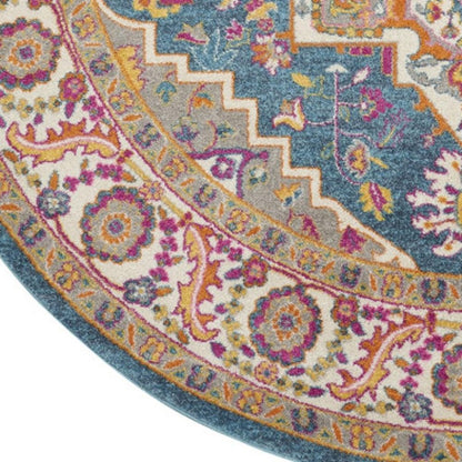 8' Gray Round Floral Power Loom Area Rug