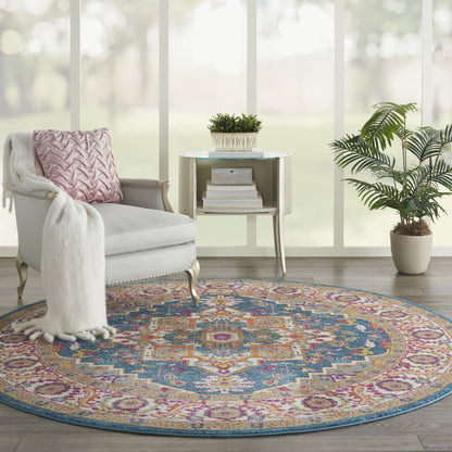 8' Gray Round Floral Power Loom Area Rug