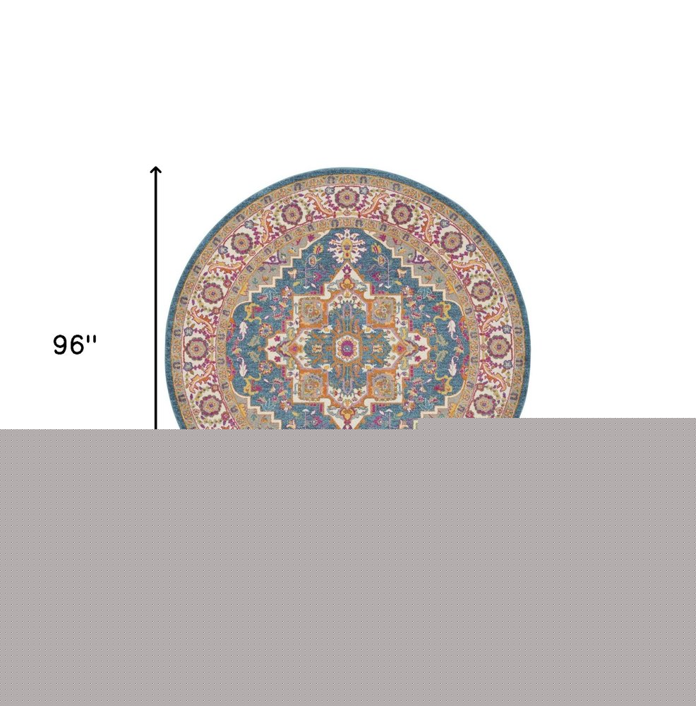 8' Gray Round Floral Power Loom Area Rug