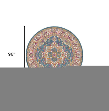 8' Gray Round Floral Power Loom Area Rug