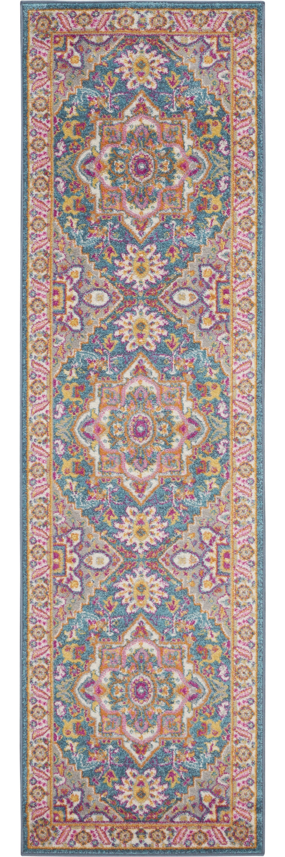 10' Gray Floral Power Loom Runner Rug