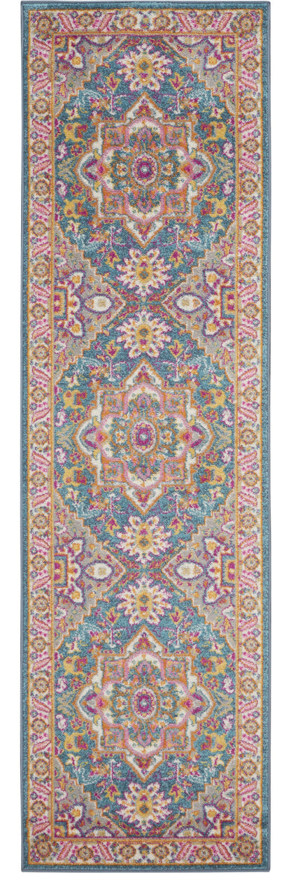 10' Gray Floral Power Loom Runner Rug