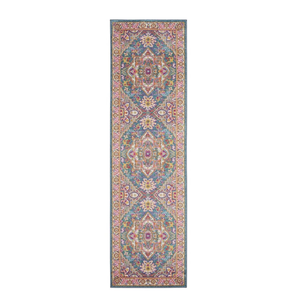 10' Gray Floral Power Loom Runner Rug