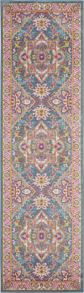10' Gray Floral Power Loom Runner Rug