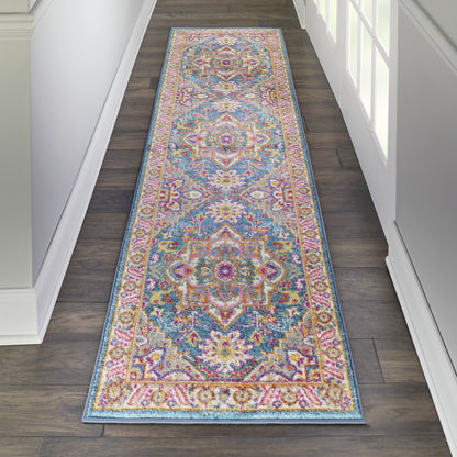 10' Gray Floral Power Loom Runner Rug