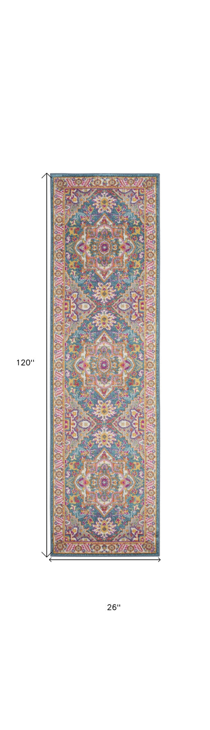 10' Gray Floral Power Loom Runner Rug