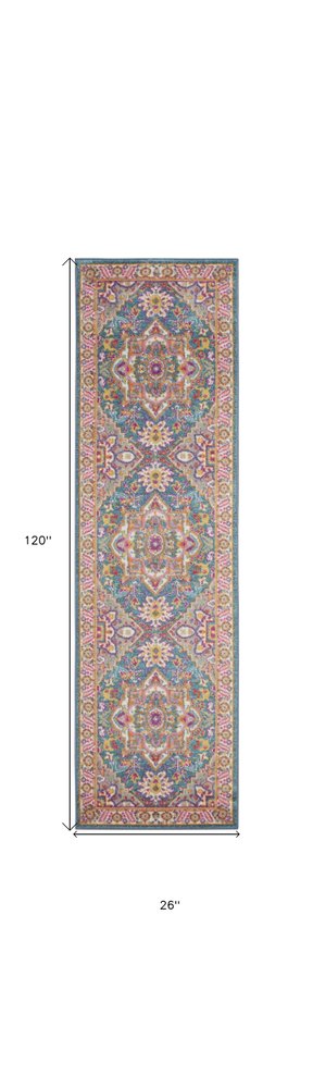10' Gray Floral Power Loom Runner Rug