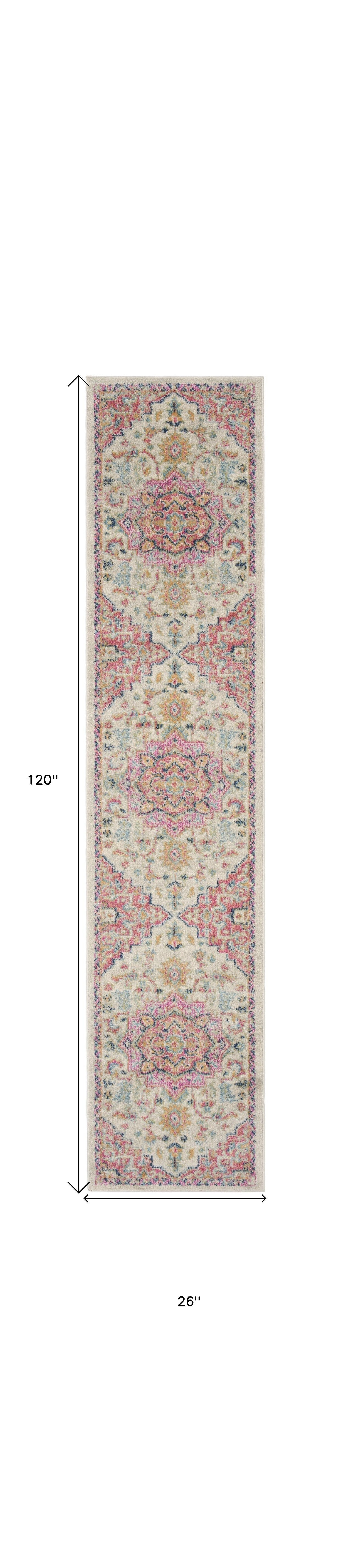 10' Pink and Ivory Oriental Power Loom Runner Rug