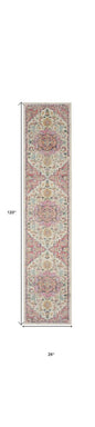 10' Pink and Ivory Oriental Power Loom Runner Rug
