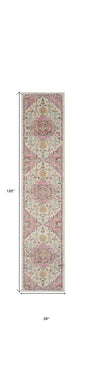 10' Pink and Ivory Oriental Power Loom Runner Rug
