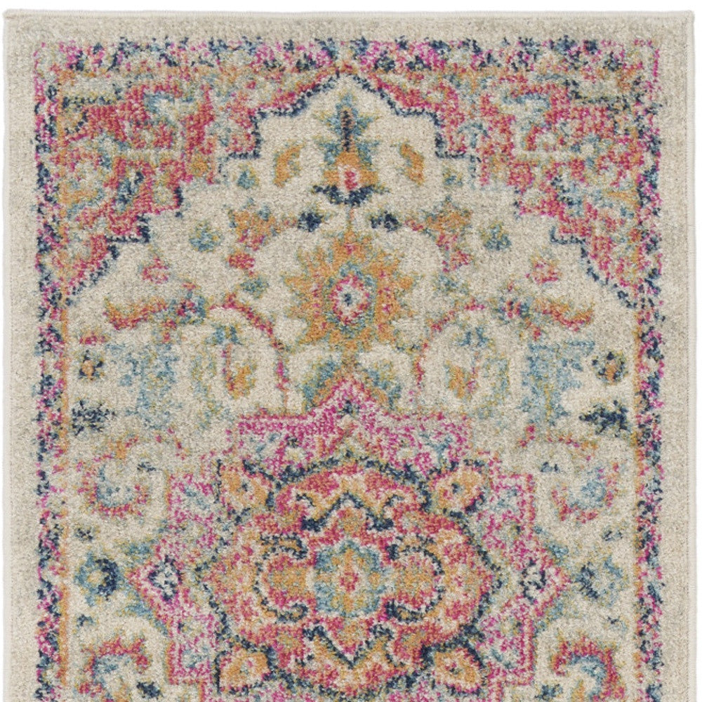 10' Pink and Ivory Oriental Power Loom Runner Rug