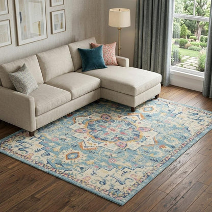9' X 12' Ivory Floral Power Loom Area Rug