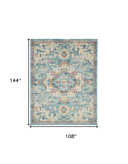 9' X 12' Ivory Floral Power Loom Area Rug