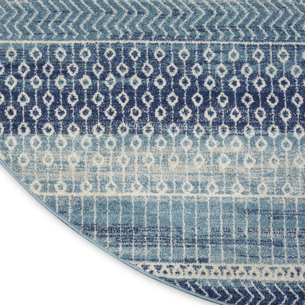 8' Navy Blue Round Floral Power Loom Area Rug