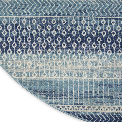 8' Navy Blue Round Floral Power Loom Area Rug