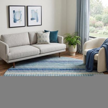 8' Navy Blue Round Floral Power Loom Area Rug