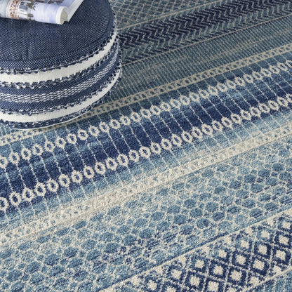 8' Navy Blue Round Floral Power Loom Area Rug