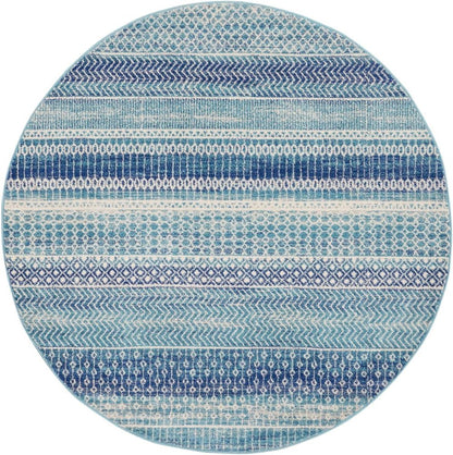 8' Navy Blue Round Floral Power Loom Area Rug