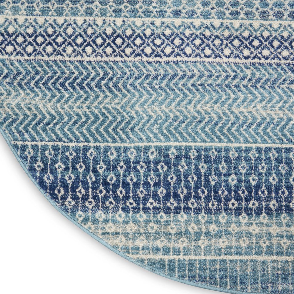 4' Navy Blue Round Floral Power Loom Area Rug