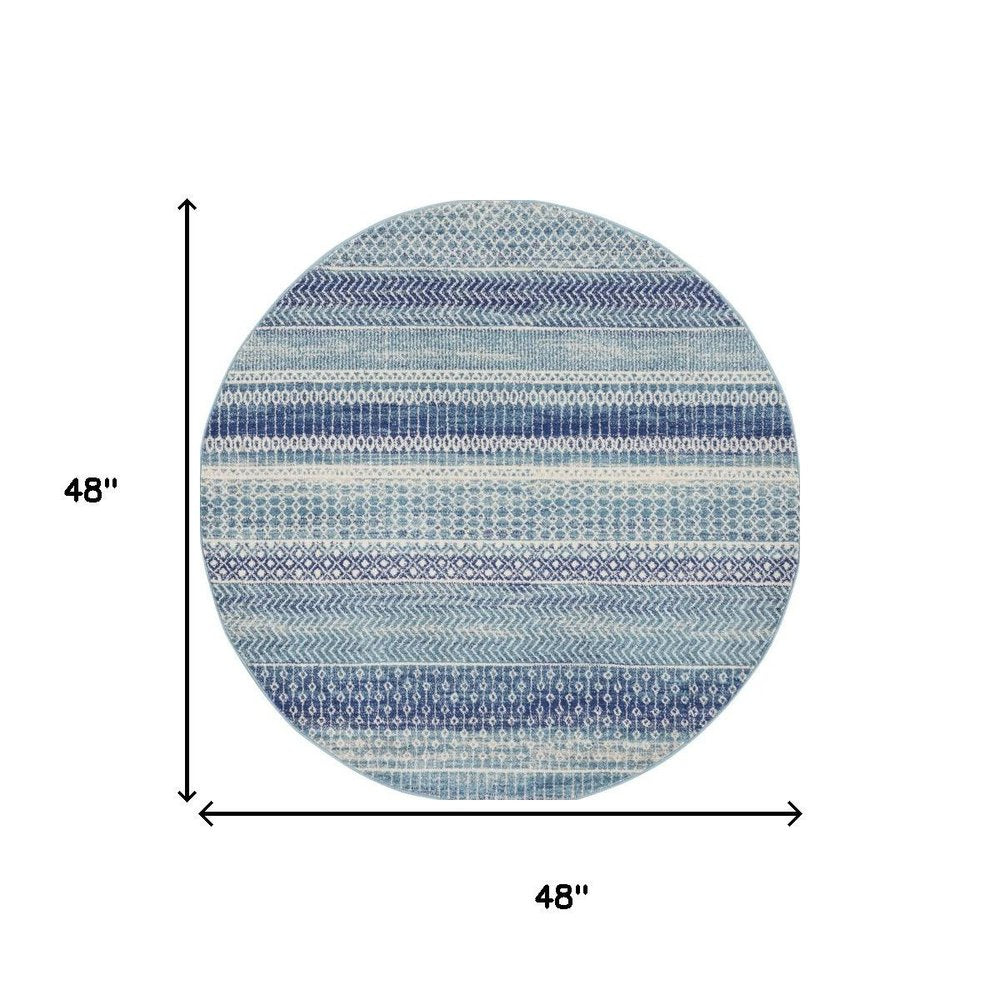 4' Navy Blue Round Floral Power Loom Area Rug