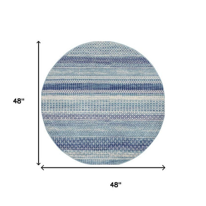 4' Navy Blue Round Floral Power Loom Area Rug