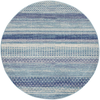 4' Navy Blue Round Floral Power Loom Area Rug