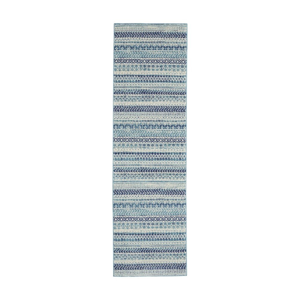 10' Navy Blue Floral Power Loom Runner Rug