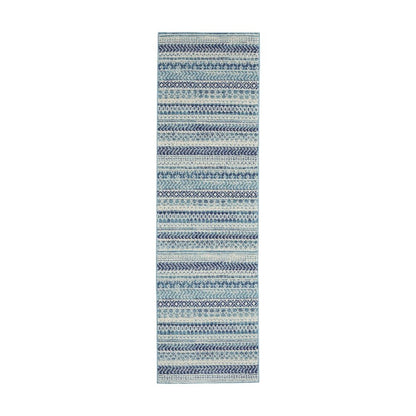 10' Navy Blue Floral Power Loom Runner Rug