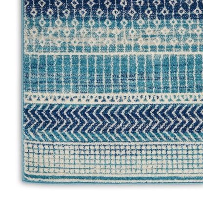 10' Navy Blue Floral Power Loom Runner Rug