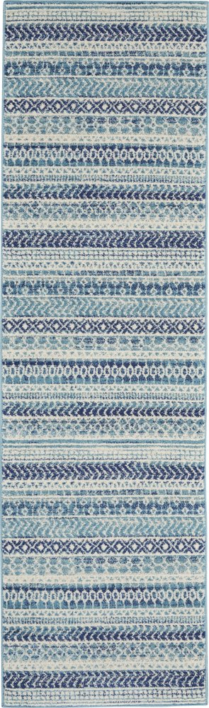 10' Navy Blue Floral Power Loom Runner Rug