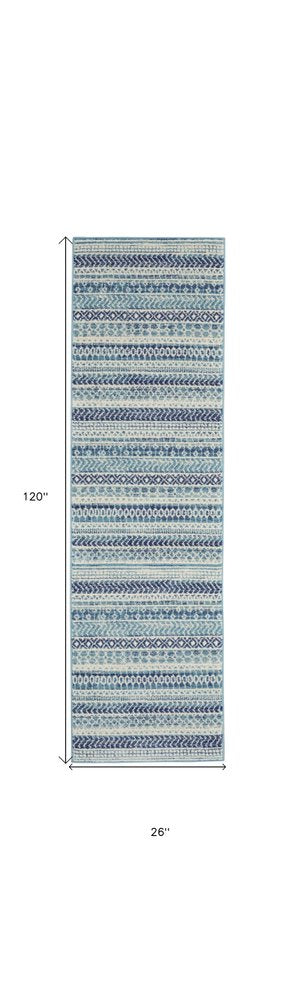 10' Navy Blue Floral Power Loom Runner Rug