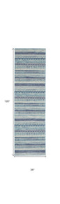 10' Navy Blue Floral Power Loom Runner Rug