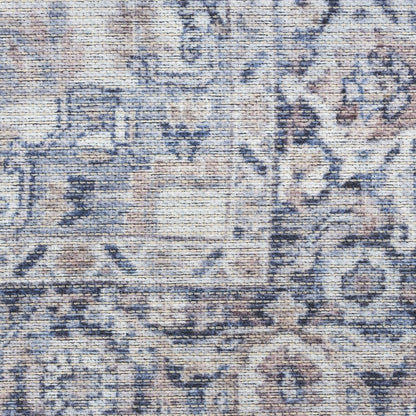 5' X 7' Blue And Pink Floral Power Loom Distressed Washable Area Rug