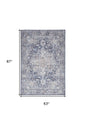 5' X 7' Blue And Pink Floral Power Loom Distressed Washable Area Rug