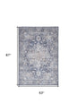 5' X 7' Blue And Pink Floral Power Loom Distressed Washable Area Rug