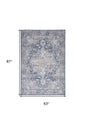 5' X 7' Blue And Pink Floral Power Loom Distressed Washable Area Rug