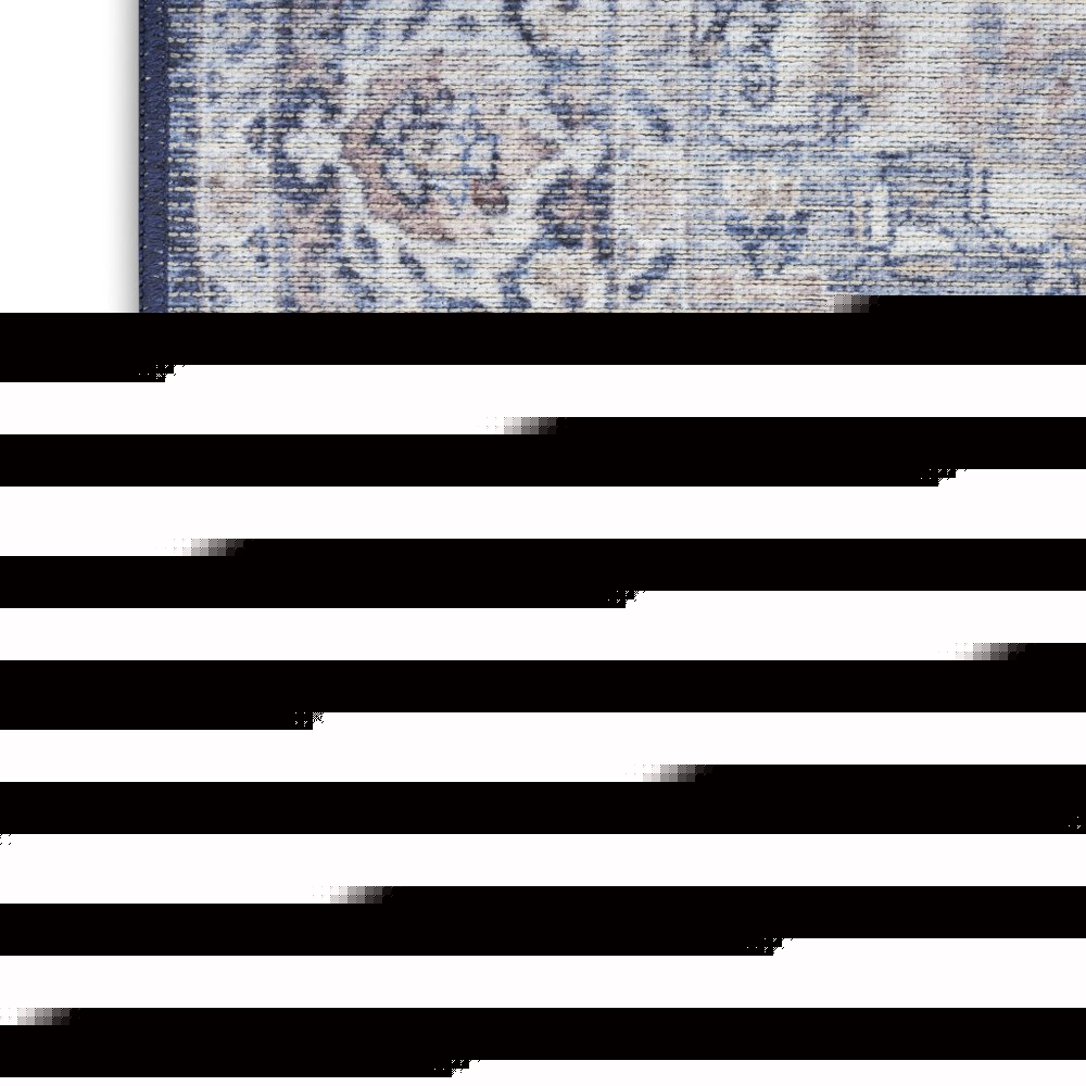 8' X 10' Blue And Pink Floral Power Loom Distressed Washable Area Rug
