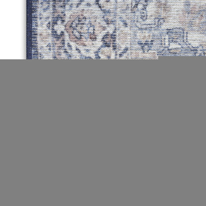 8' X 10' Blue And Pink Floral Power Loom Distressed Washable Area Rug