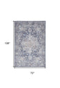 6' X 9' Blue And Pink Floral Power Loom Distressed Washable Area Rug