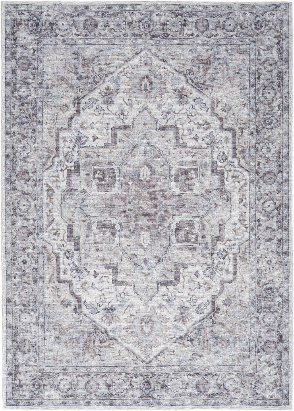 8' X 10' Blue And Pink Floral Power Loom Distressed Washable Area Rug