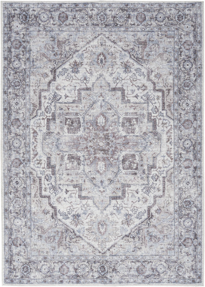 8' X 10' Blue And Pink Floral Power Loom Distressed Washable Area Rug