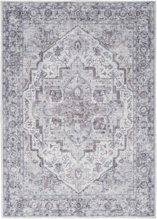 8' X 10' Blue And Pink Floral Power Loom Distressed Washable Area Rug