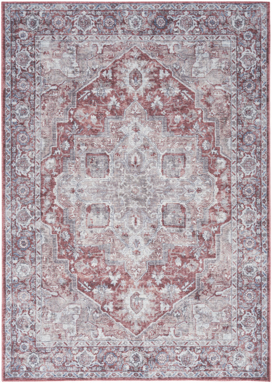 6' X 9' Blue And Pink Floral Power Loom Distressed Washable Area Rug