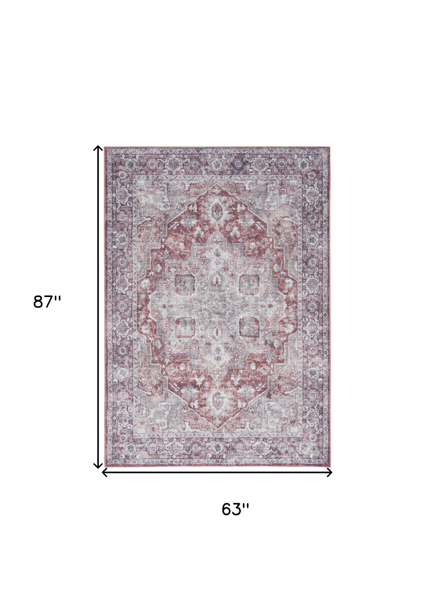 5' X 7' Blue And Pink Floral Power Loom Distressed Washable Area Rug