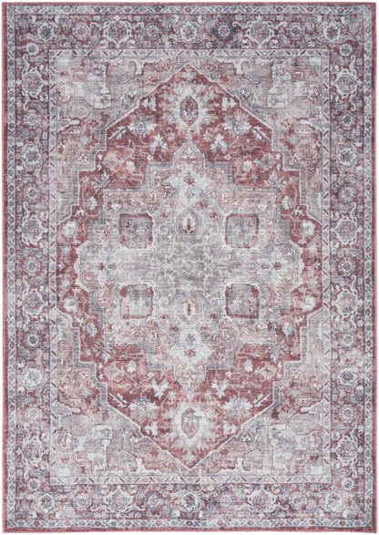 8' X 10' Blue And Pink Floral Power Loom Distressed Washable Area Rug