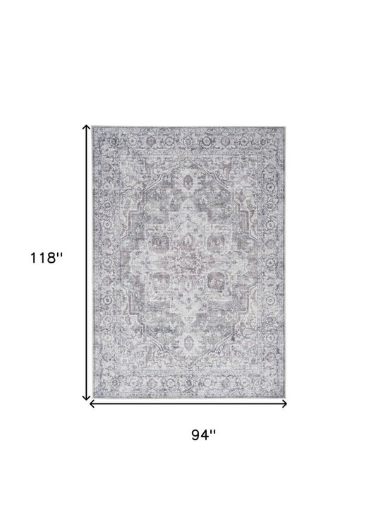 8' X 10' Blue And Pink Floral Power Loom Distressed Washable Area Rug