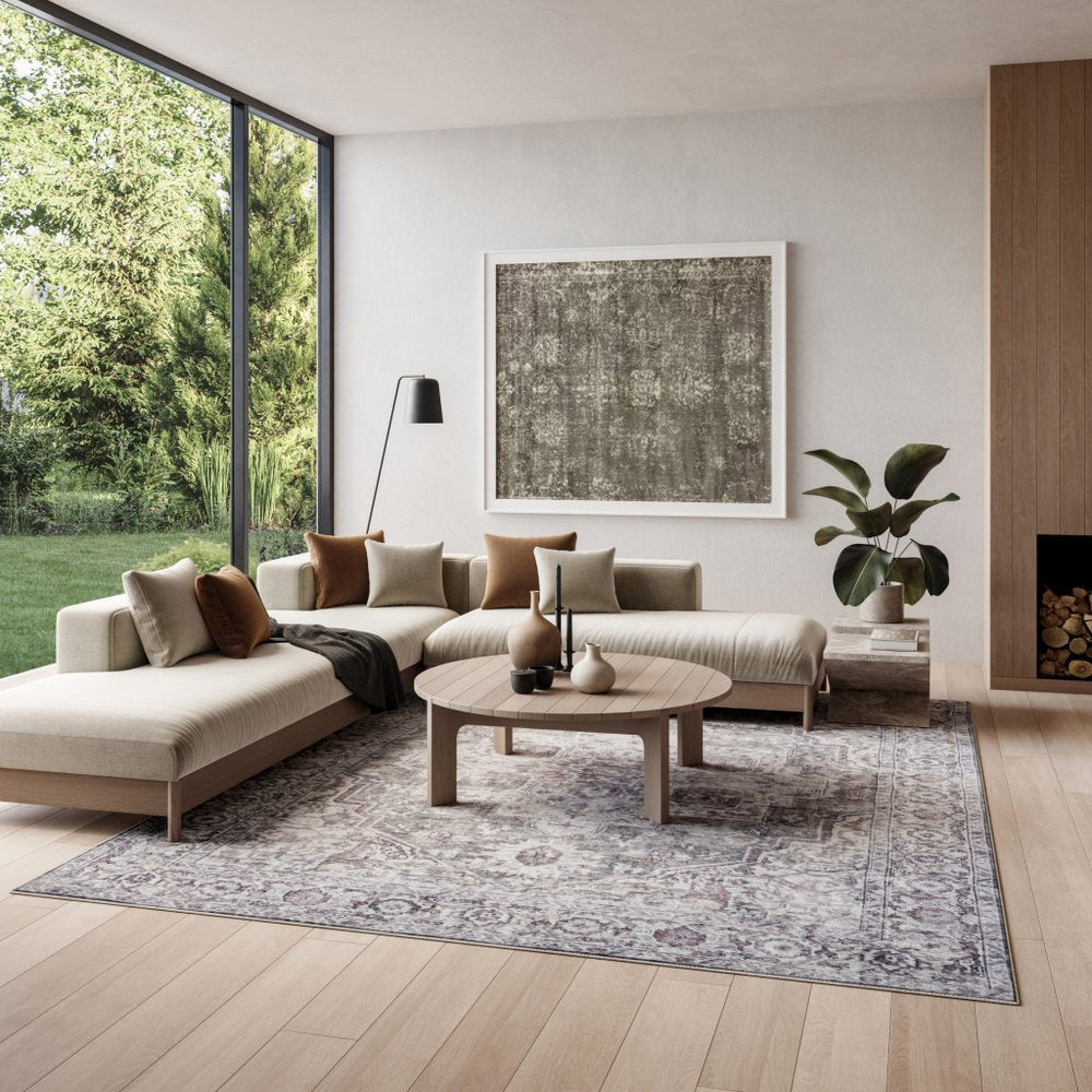 6' X 9' Blue And Pink Floral Power Loom Distressed Washable Area Rug