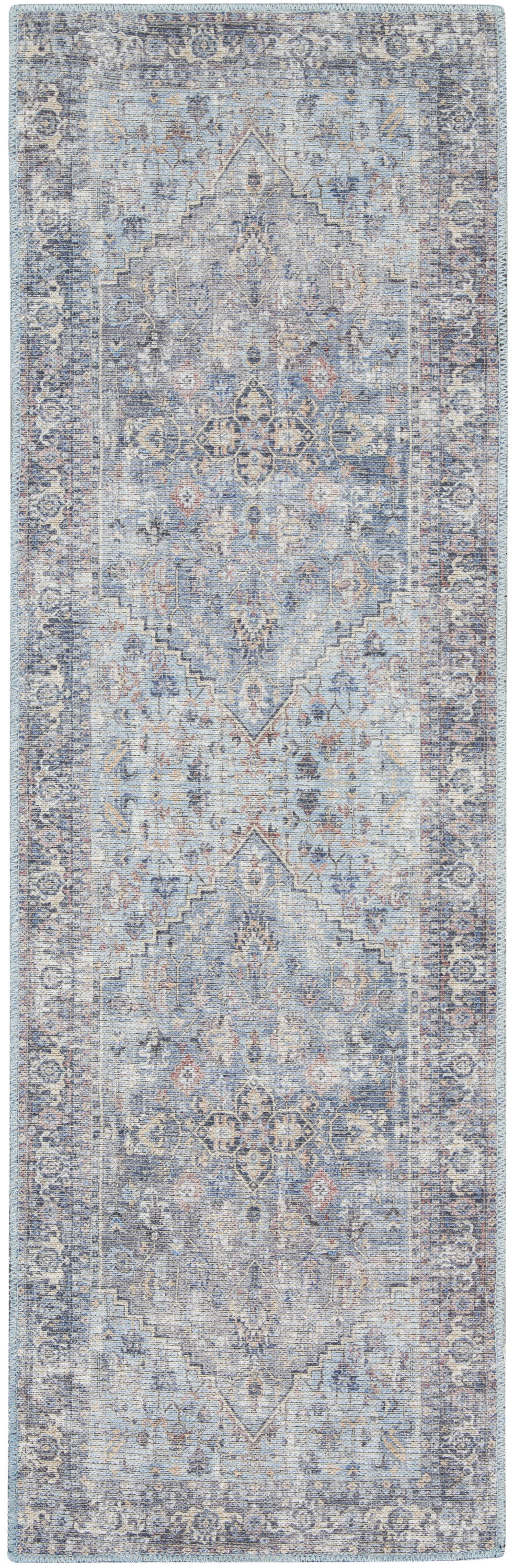 8' Gray Floral Power Loom Distressed Washable Runner Rug