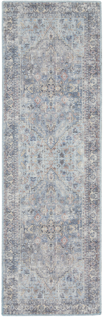 8' Gray Floral Power Loom Distressed Washable Runner Rug