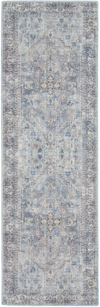 8' Gray Floral Power Loom Distressed Washable Runner Rug